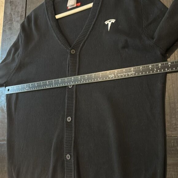 Tesla Mens V-Neck Cardigan Button Varsity Sweater Black Size Large - Picture 6 of 9